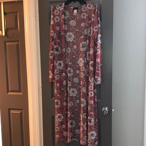 Woman Long Sleeve Floral Sheer Duster (Coverup) Medium